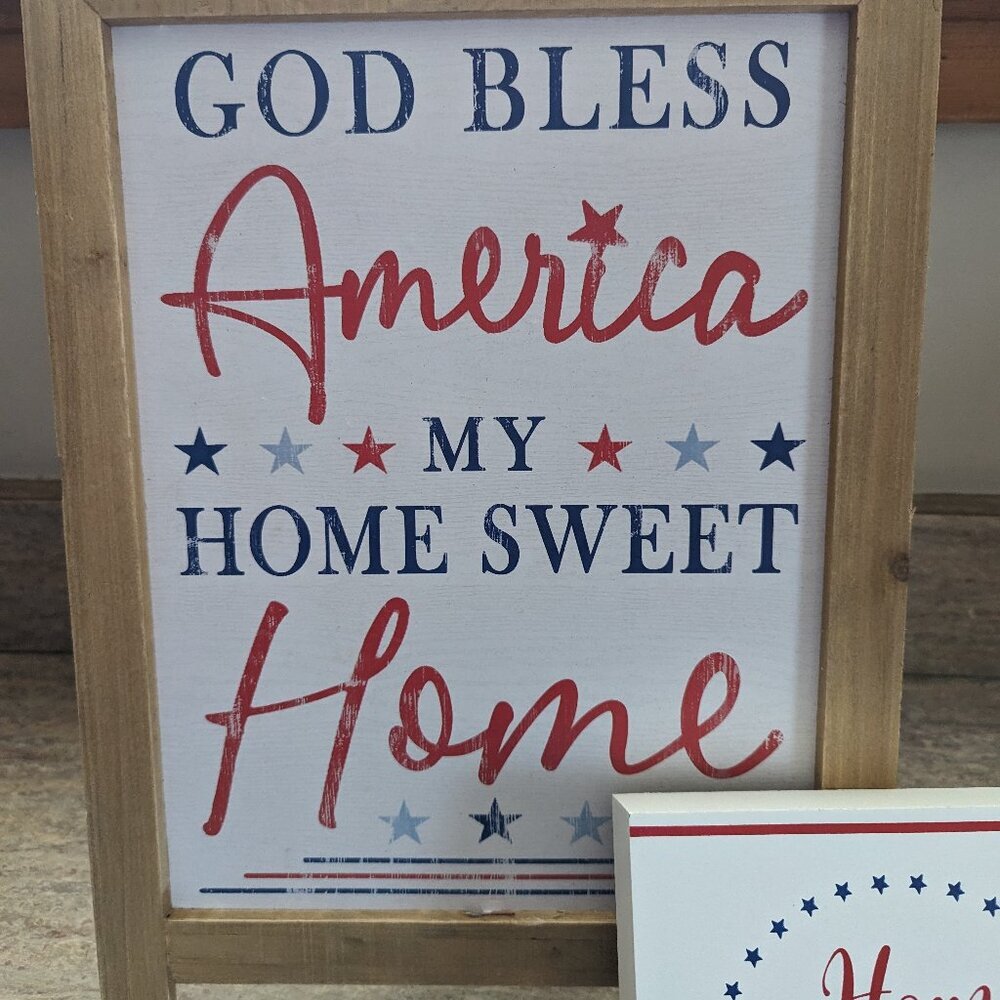 Patriotic Wall Decor, Red White Blue Decor Ashland Home Wall Sign Decor NWT 2PK - Picture 3 of 14